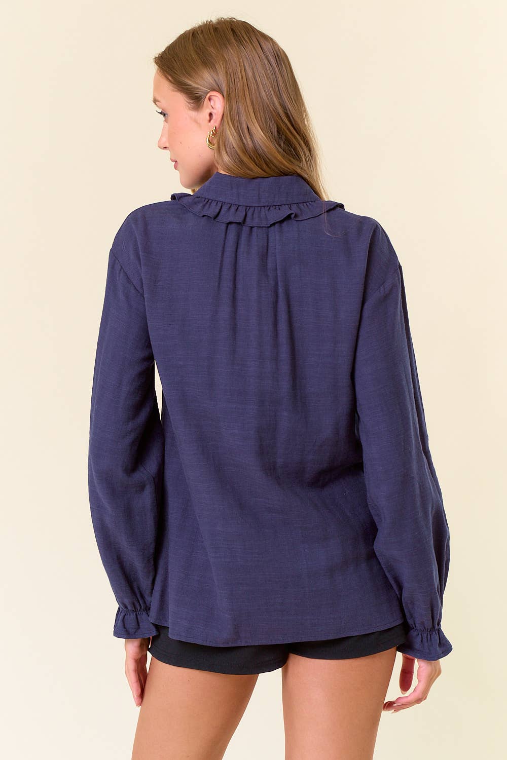 Ruffle Collar Drop Shoulder Oversized Blouse - 44661T: COFFEE / L