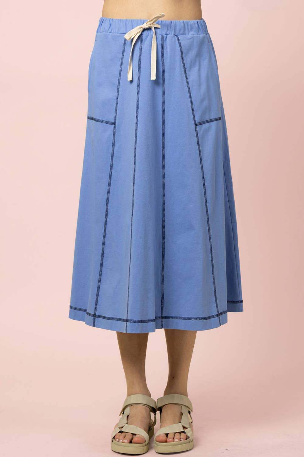 NS50213-Stitch Detail Casual Knit Midi Skirt: TOBACCO / S-M-L/2-2-2