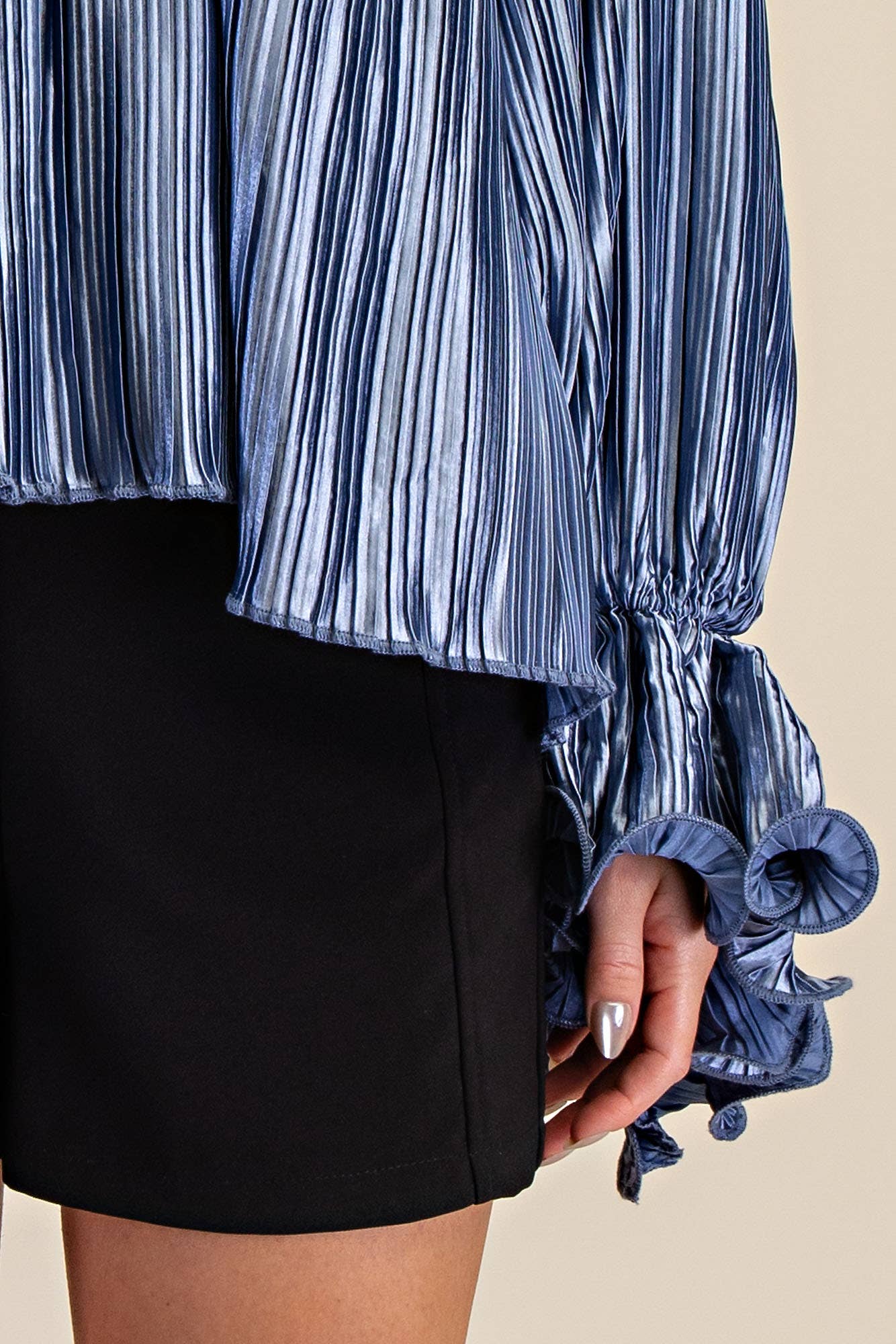 Pleated Full Ruffles Top Slate Blue