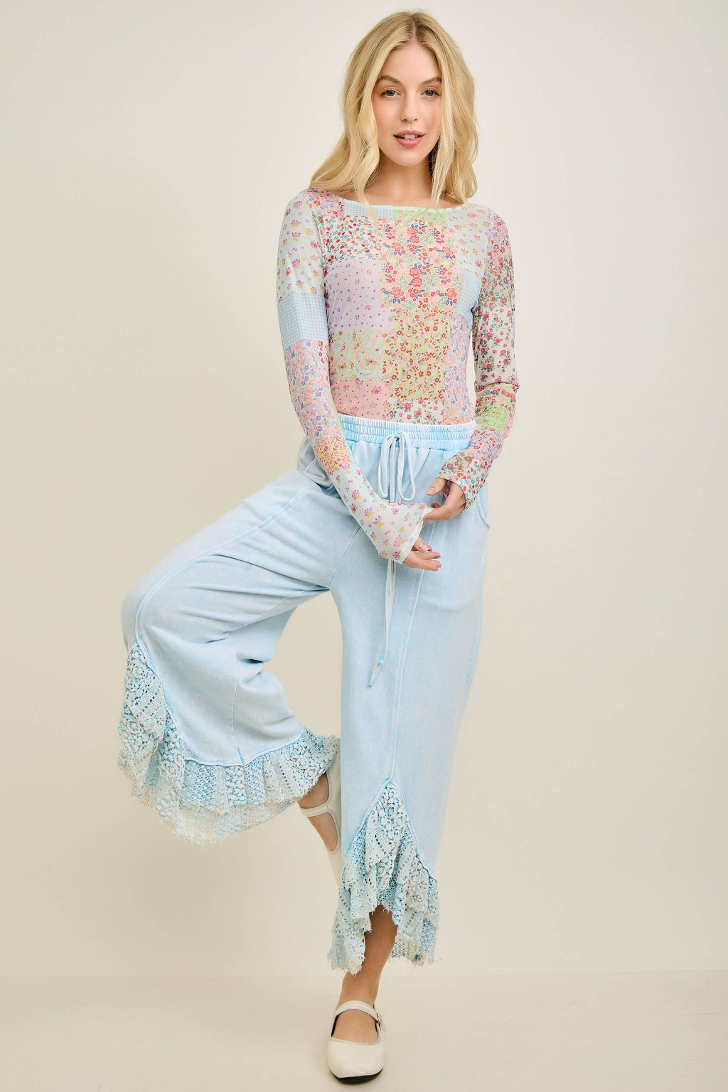 Spring Picnic Patch Mesh top HT7327: Pink Multi / S-M-L / 2-2-2
