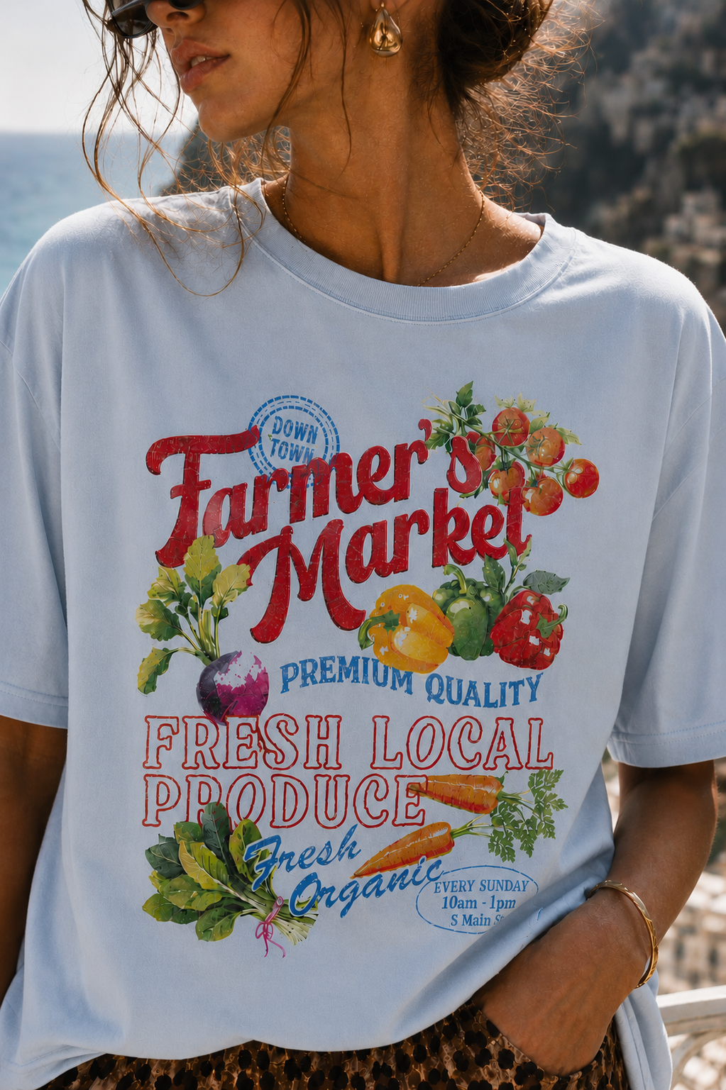 Farmer's Market Produce Lt. Blue T-Shirt