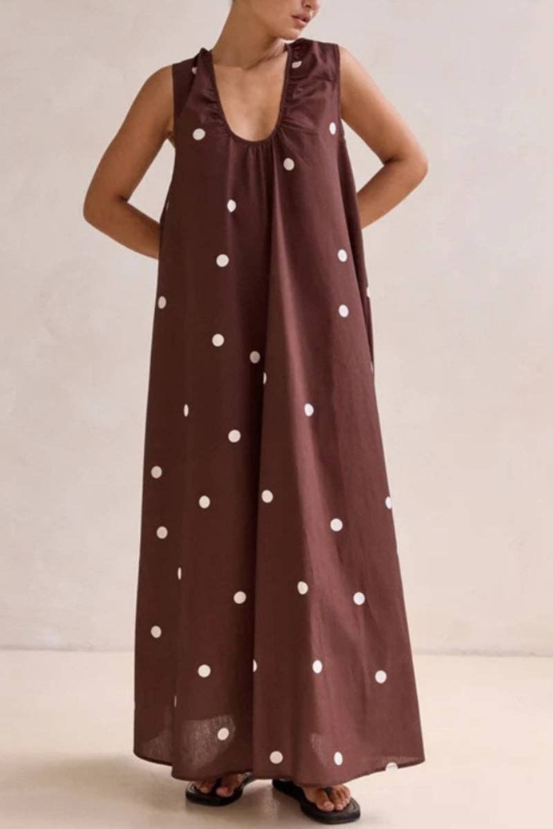 Mocha Charm Polka Dot Maxi