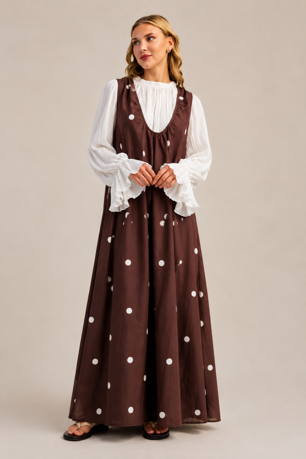 Mocha Charm Polka Dot Maxi