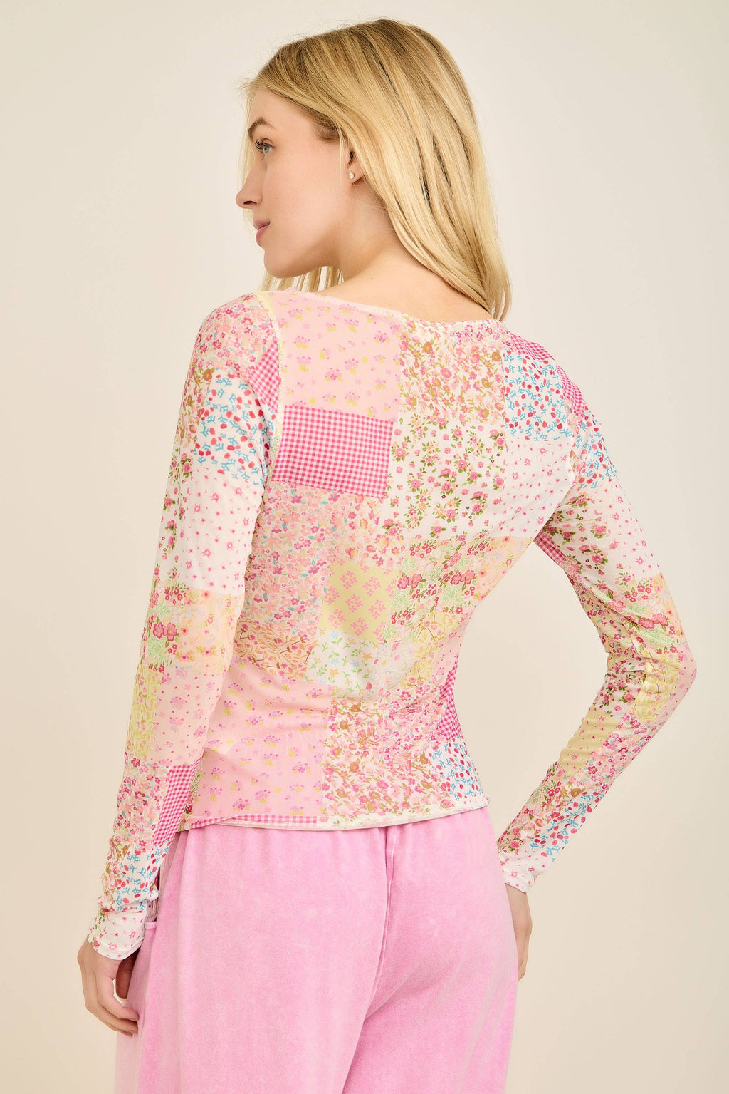 Spring Picnic Patch Mesh top HT7327: Pink Multi / S-M-L / 2-2-2