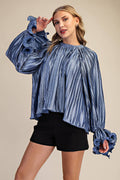 Pleated Full Ruffles Top Slate Blue