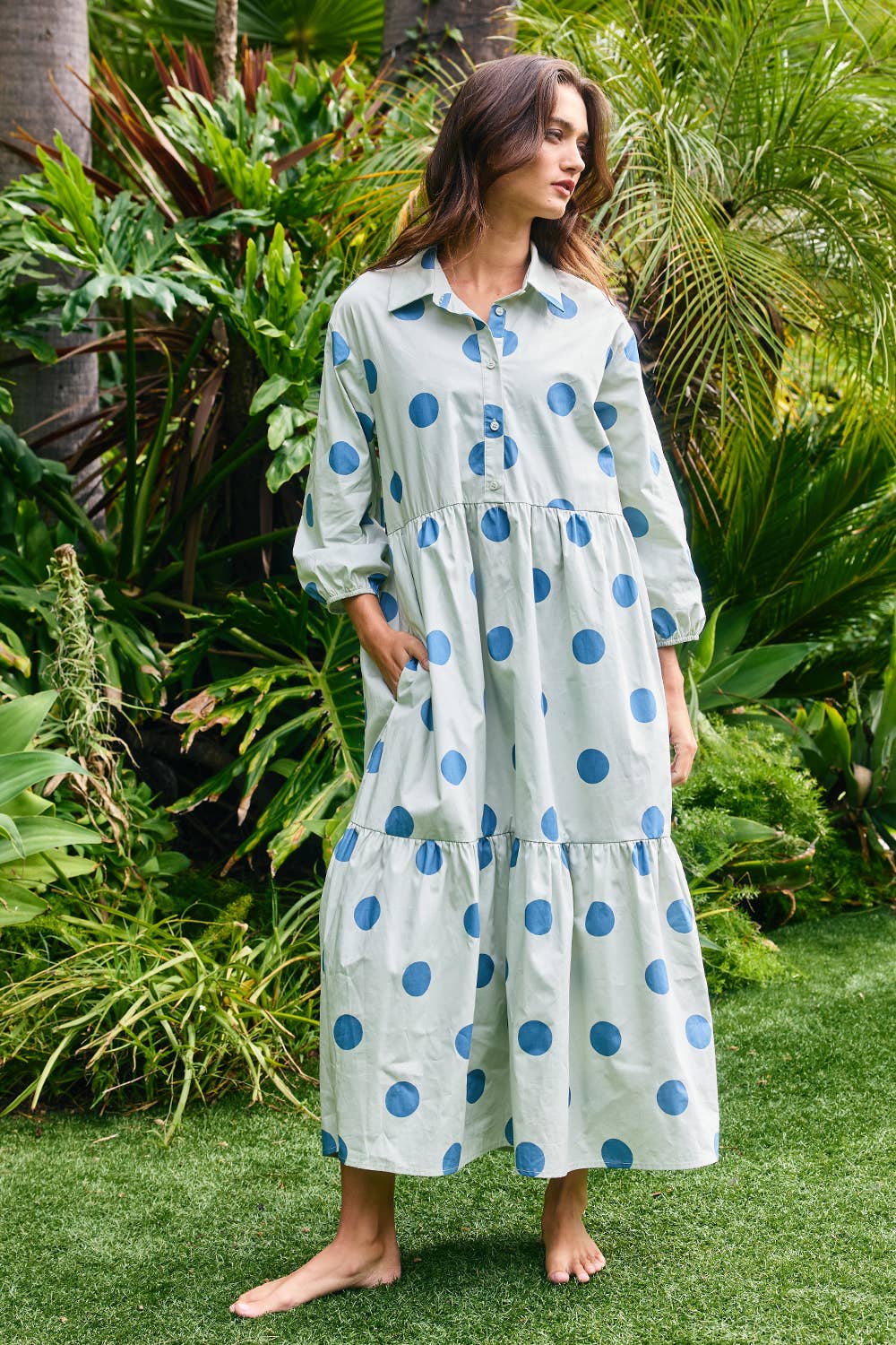 Sage Polka Dot Maxi Dress