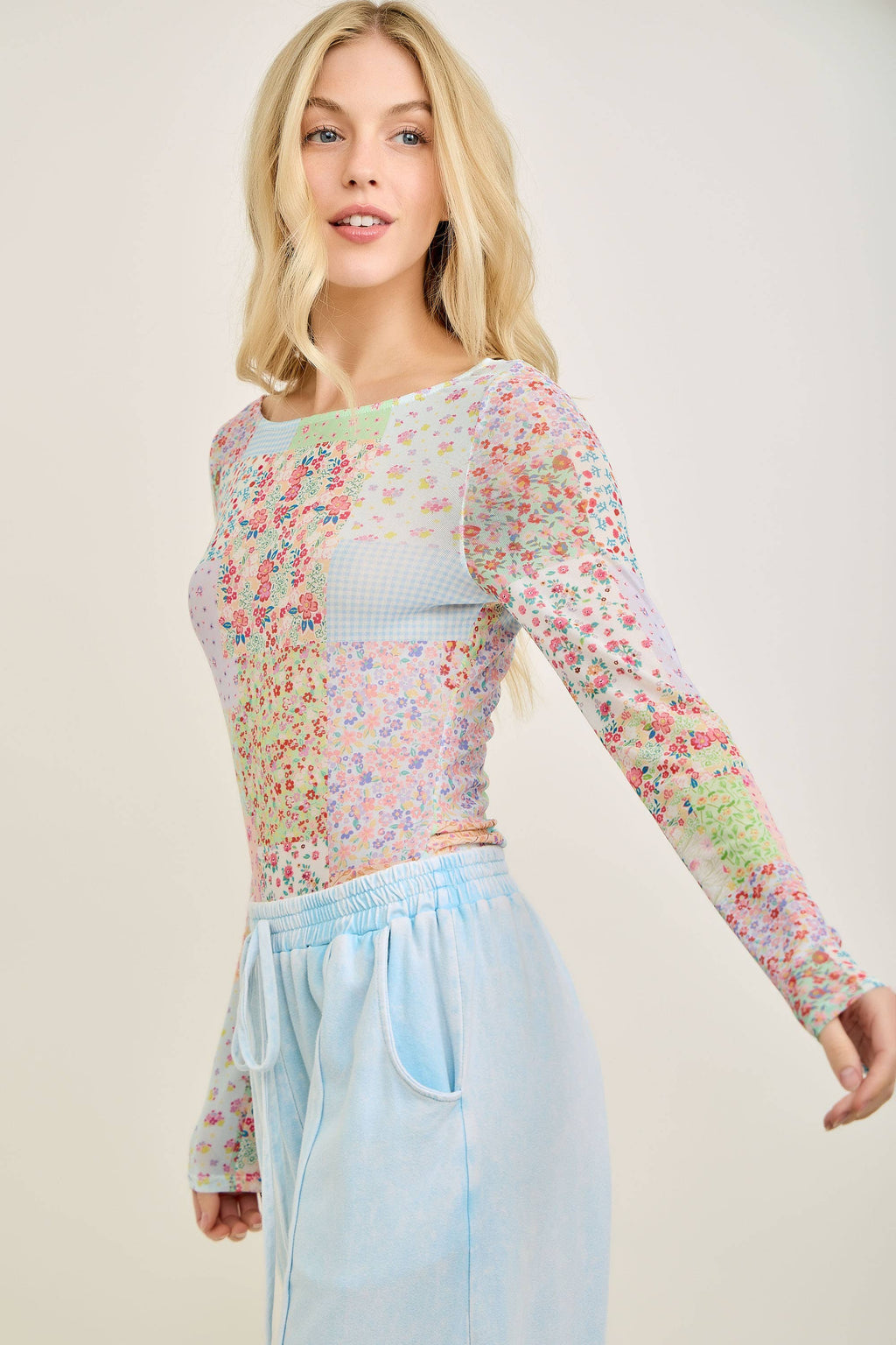 Spring Picnic Patch Mesh top HT7327: Pink Multi / S-M-L / 2-2-2