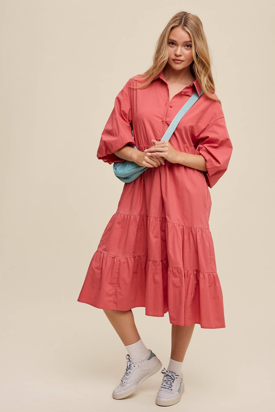 Tiered Poplin Shirt Dress: Rose /