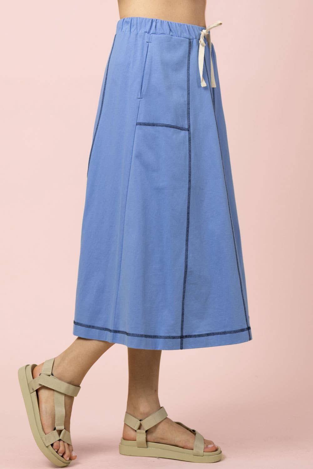 NS50213-Stitch Detail Casual Knit Midi Skirt: TOBACCO / S-M-L/2-2-2