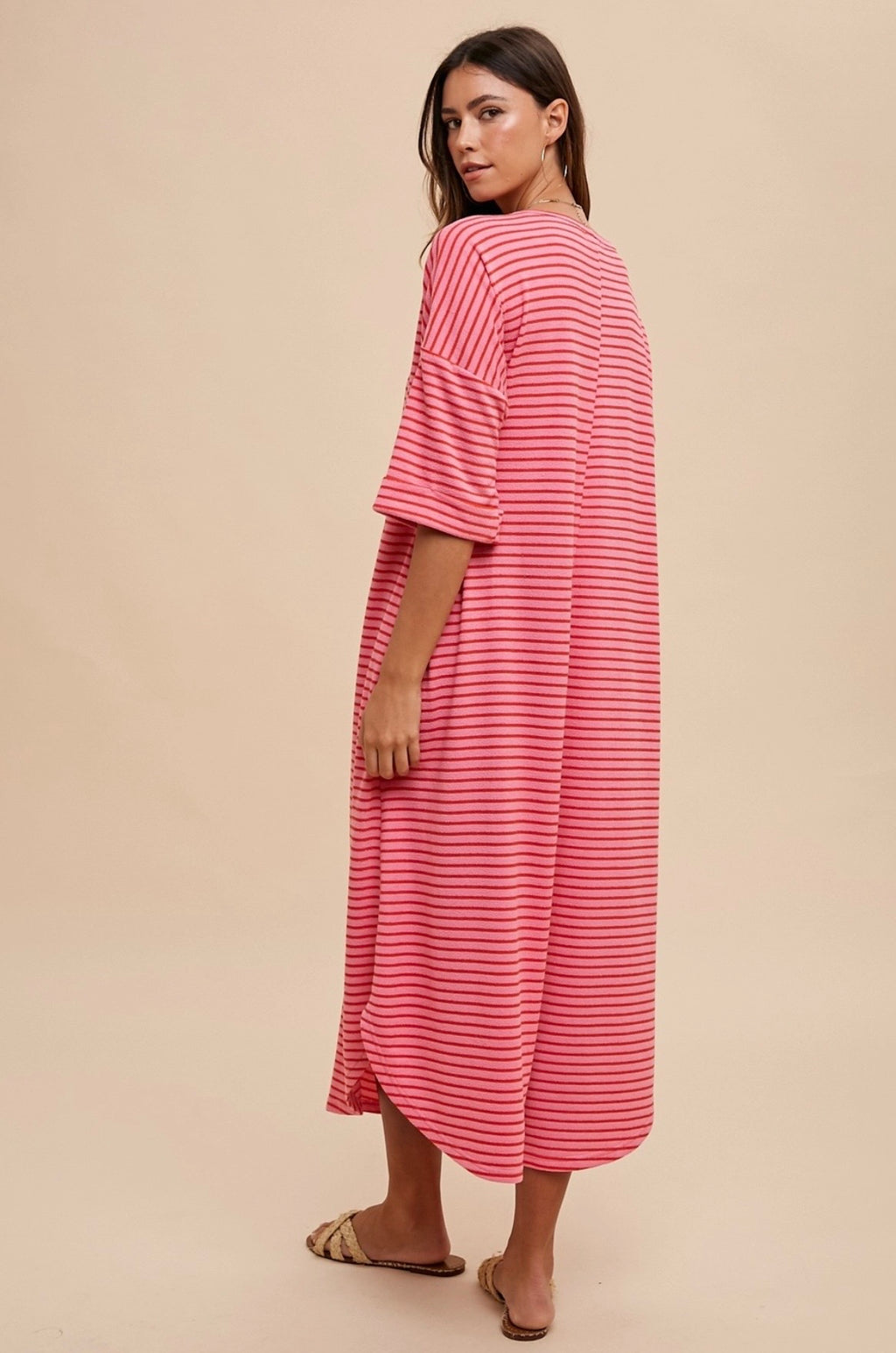 Coral Stripe Terry Dress