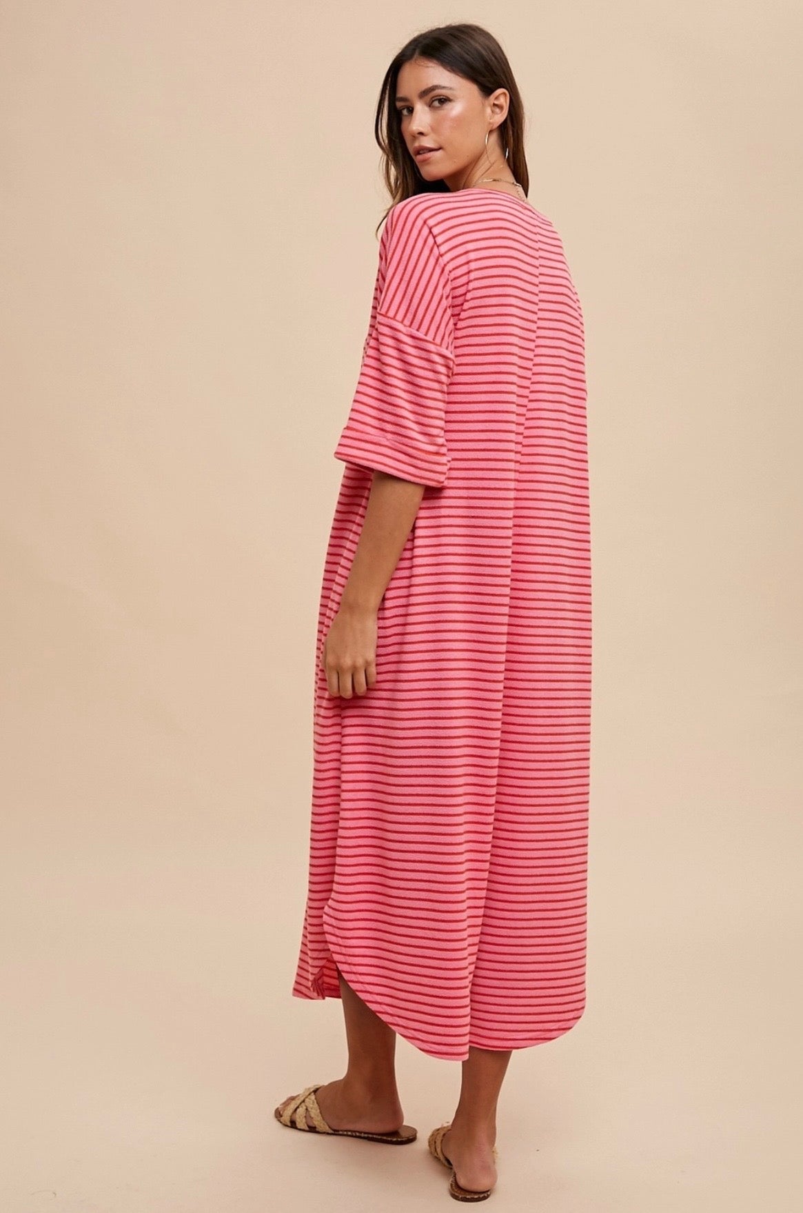 Coral Stripe Terry Dress