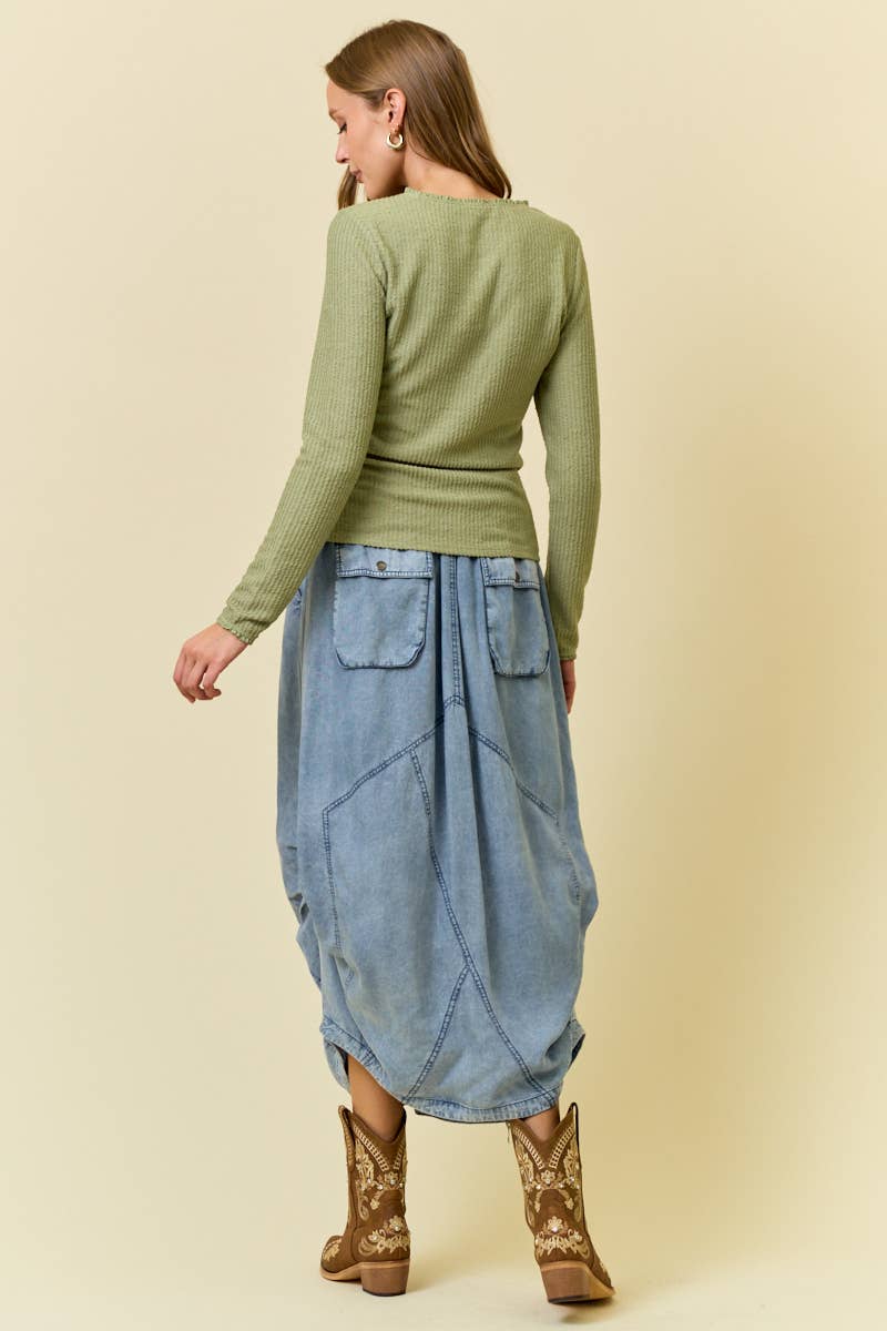 DENIM SIDE TUCK DETAIL MIDI SHIRT - 6557S-2: DENIM / M