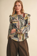 PATCHWORK PRINT DOLL COLLAR BUTTON UP TOP