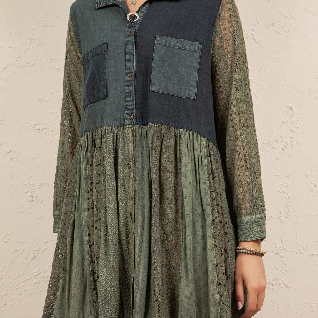 Vintage Bohemian Tiered Midi Dress - Boho Eyelet NEW: GRAVEL / REGULAR (S-M-L-XL 2-2-2-1)