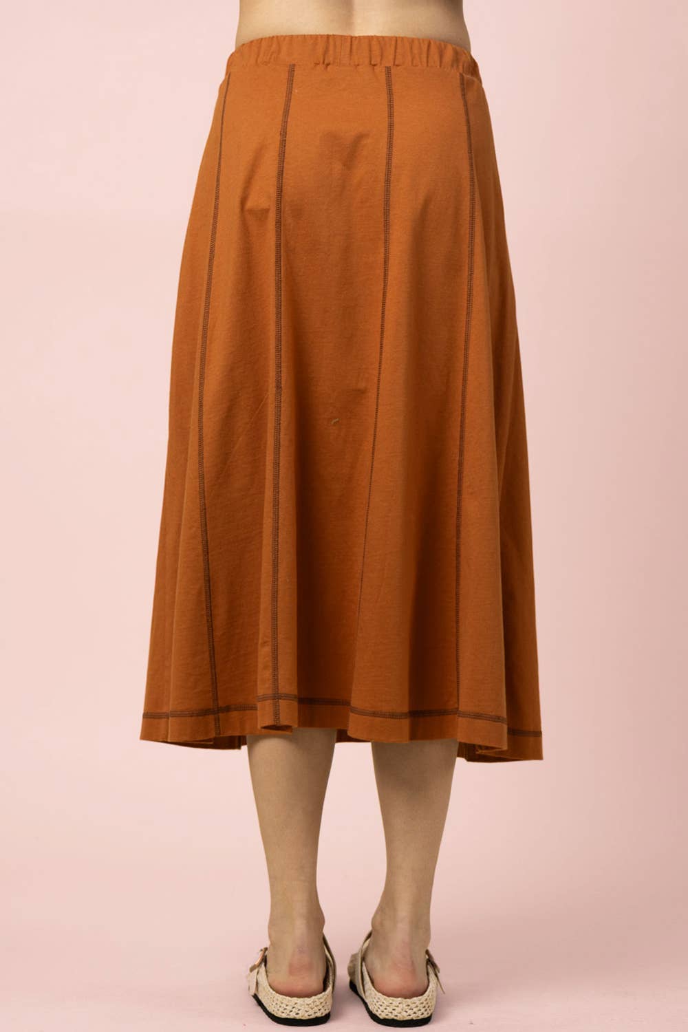 NS50213-Stitch Detail Casual Knit Midi Skirt: TOBACCO / S-M-L/2-2-2