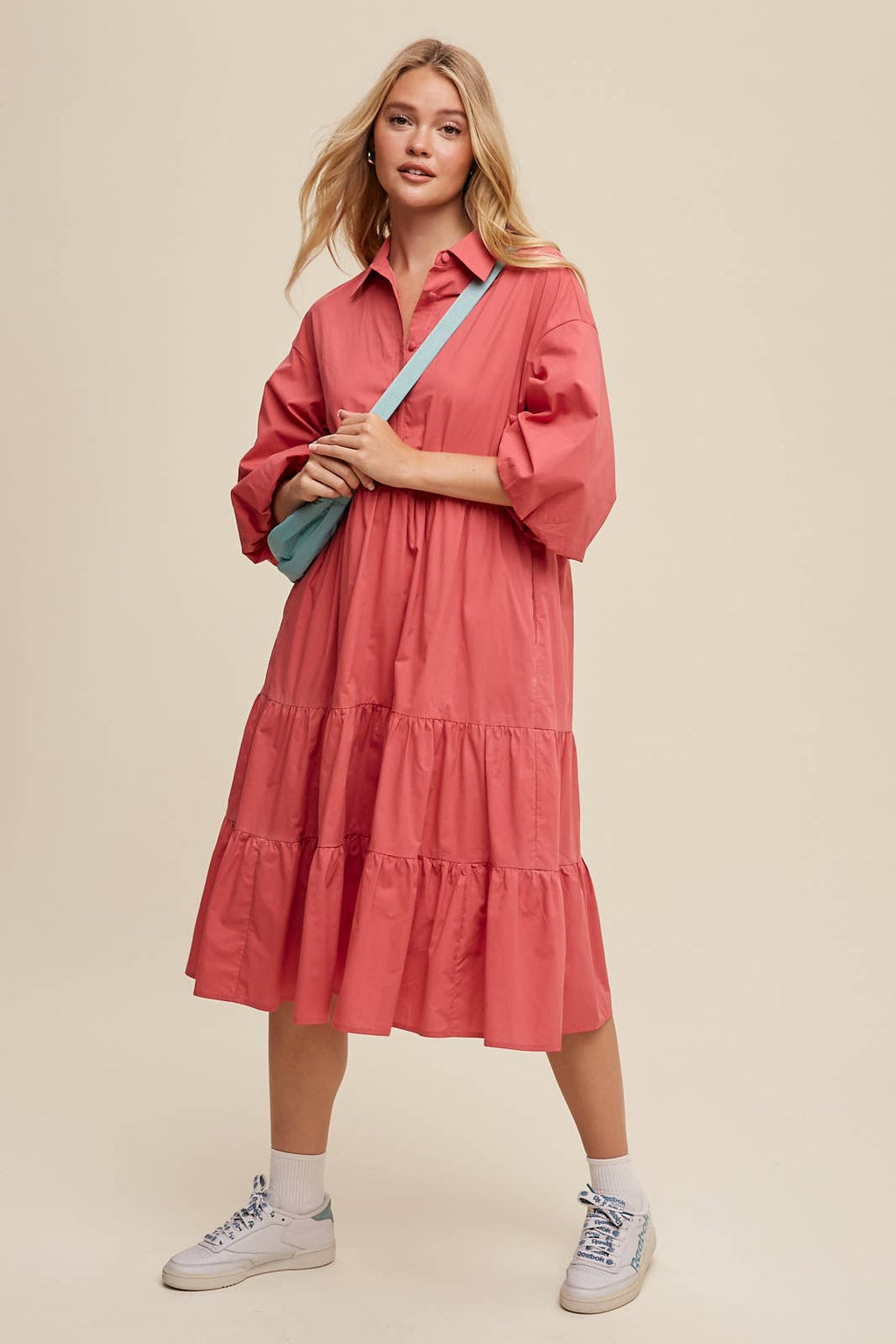 Tiered Poplin Shirt Dress: Rose /