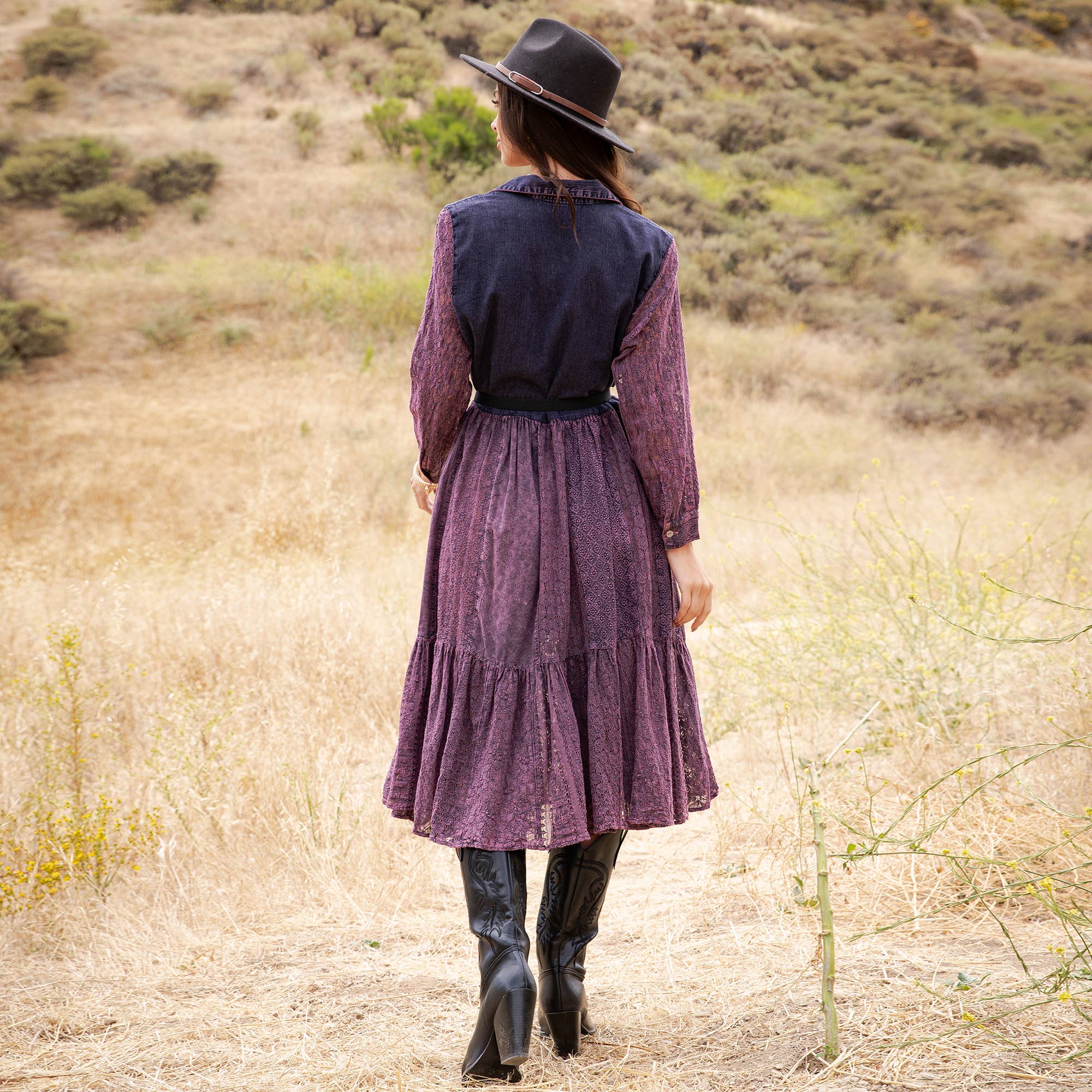 Vintage Bohemian Tiered Midi Dress - Boho Eyelet NEW: GRAVEL / REGULAR (S-M-L-XL 2-2-2-1)