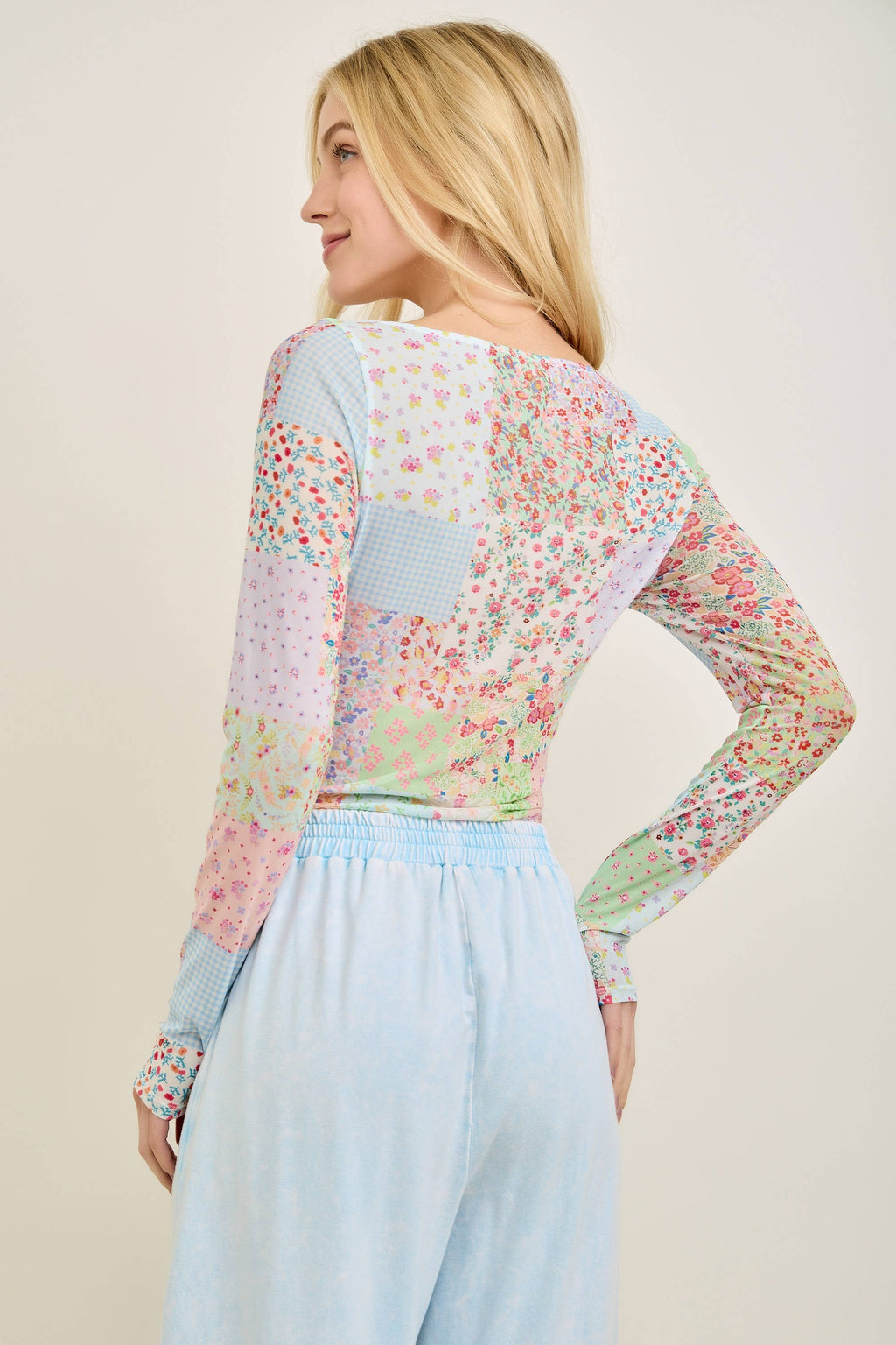 Spring Picnic Patch Mesh top HT7327: Pink Multi / S-M-L / 2-2-2