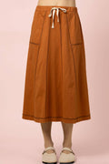 NS50213-Stitch Detail Casual Knit Midi Skirt: TOBACCO / S-M-L/2-2-2