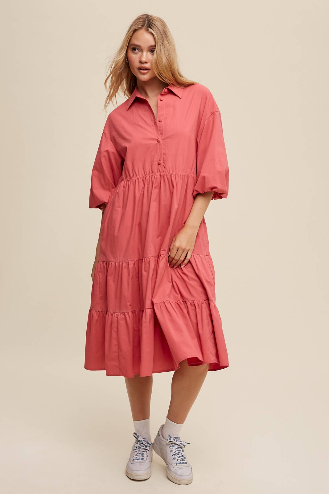 Tiered Poplin Shirt Dress: Rose /
