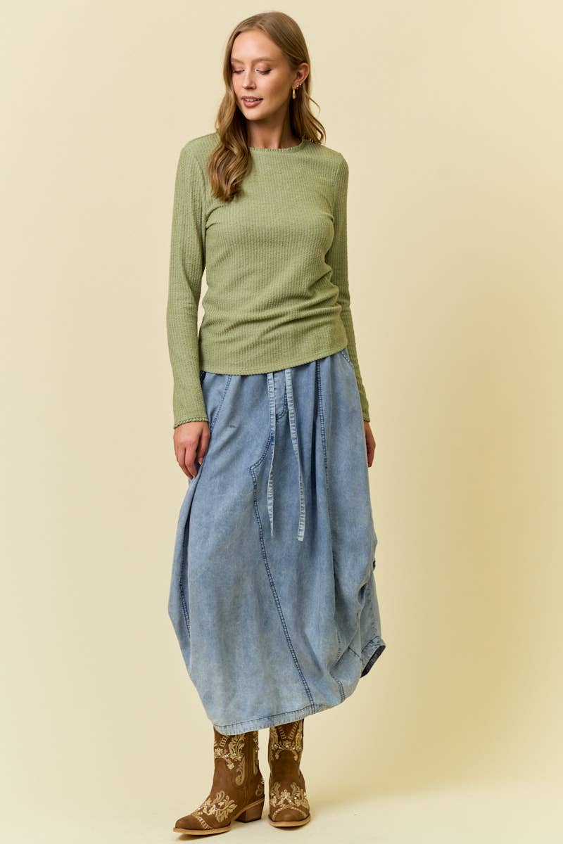 DENIM SIDE TUCK DETAIL MIDI SHIRT - 6557S-2: DENIM / M