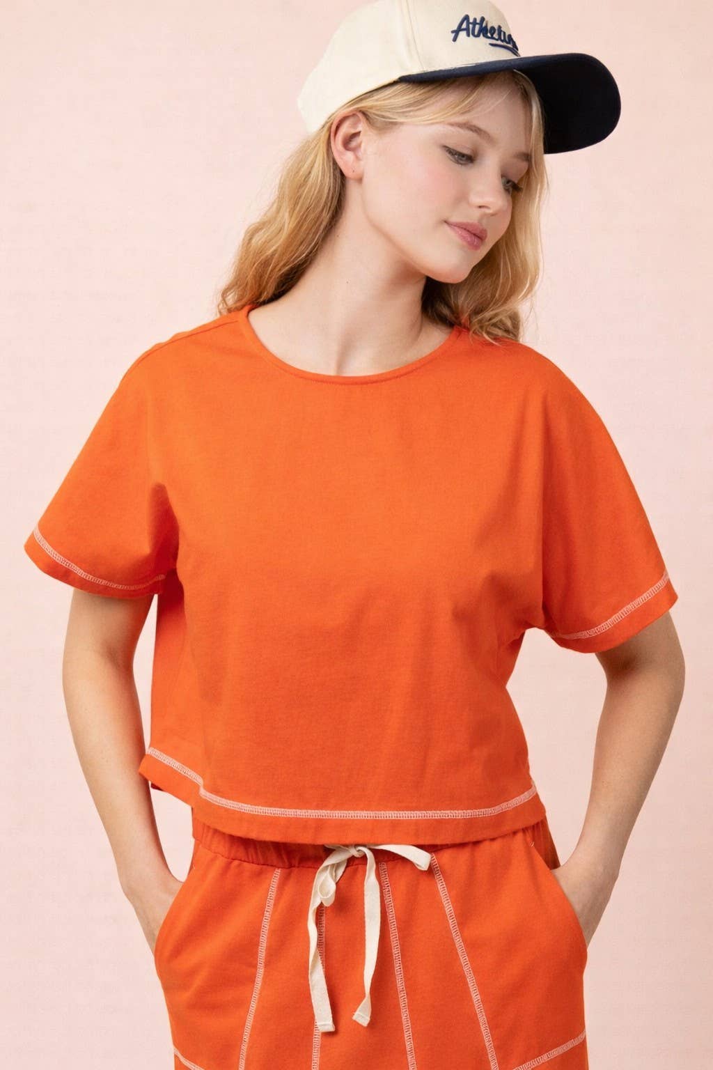 NT12673-Stitch Detail Casual Knit Top: TOMATO / S-M-L/2-2-2
