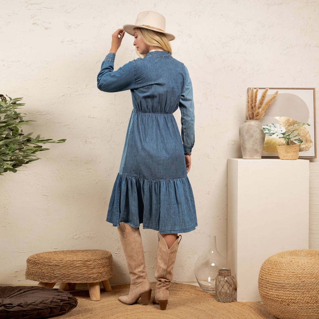 Vintage Bohemian Tiered Midi Dress - Boho Eyelet NEW: GRAVEL / REGULAR (S-M-L-XL 2-2-2-1)