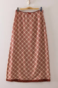 Plaid Midi Skirt with elastic waistband : RED MIX