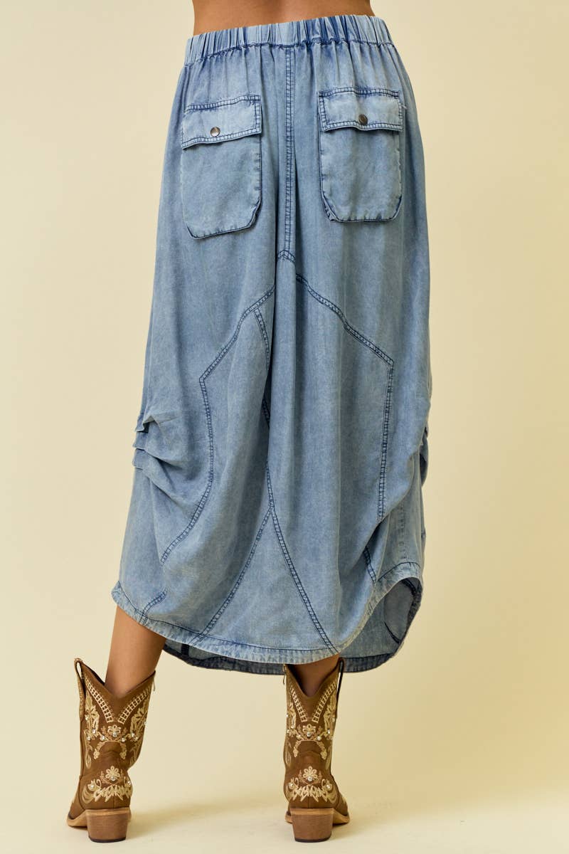 DENIM SIDE TUCK DETAIL MIDI SHIRT - 6557S-2: DENIM / M