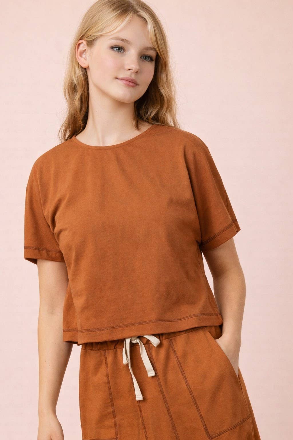 NT12673-Stitch Detail Casual Knit Top: TOBACCO / S-M-L/2-2-2