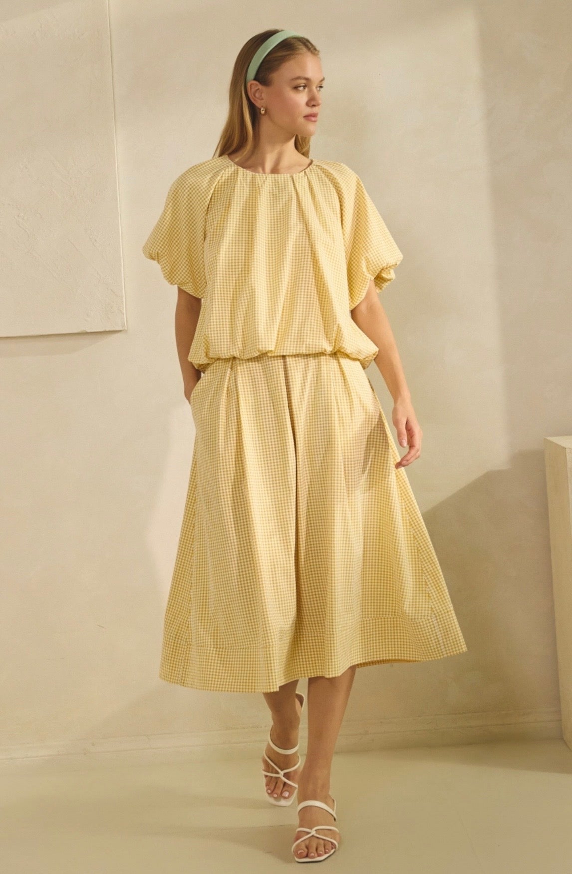Gingham Yellow Matching Top & Skirt Set