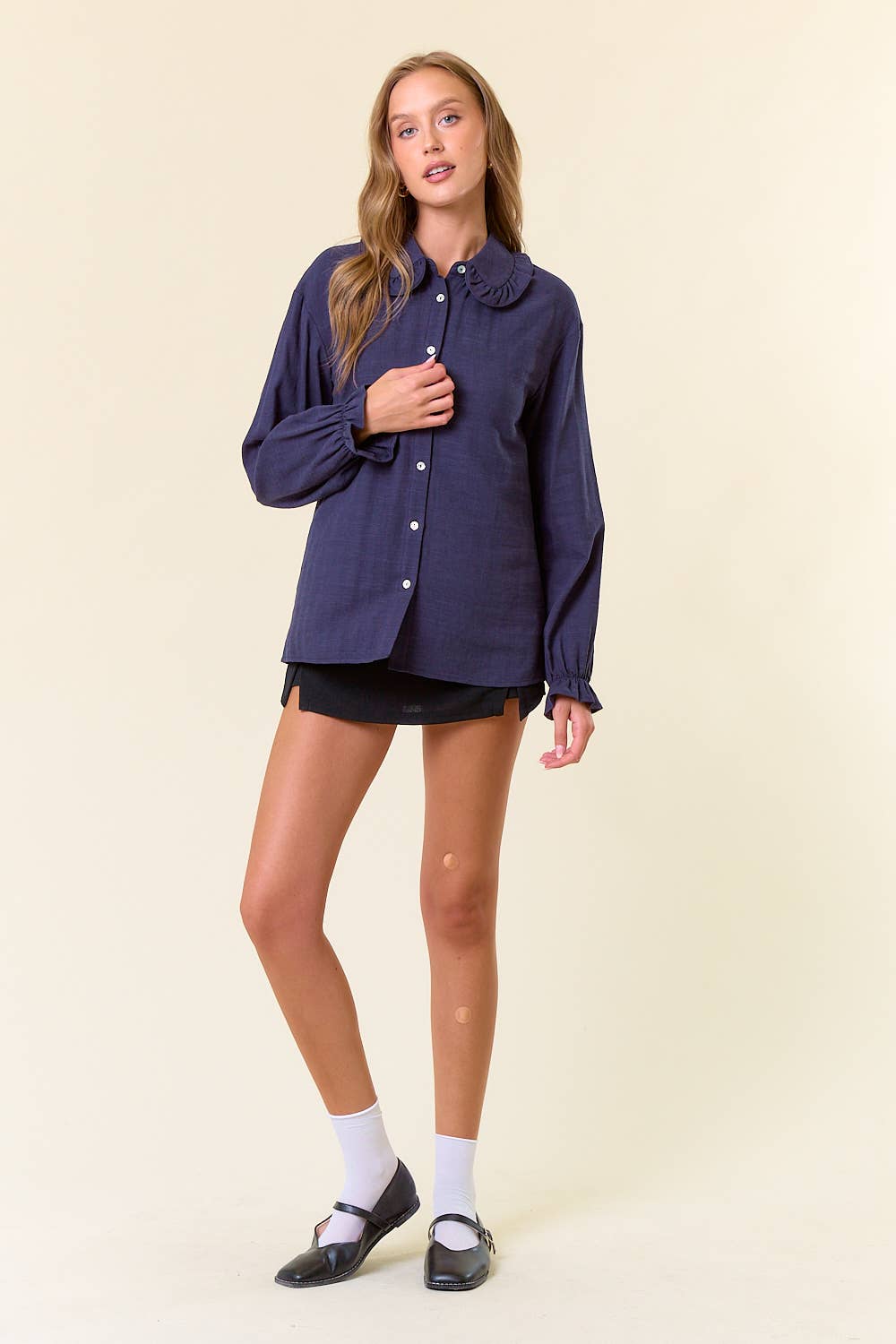 Ruffle Collar Drop Shoulder Oversized Blouse - 44661T: COFFEE / S