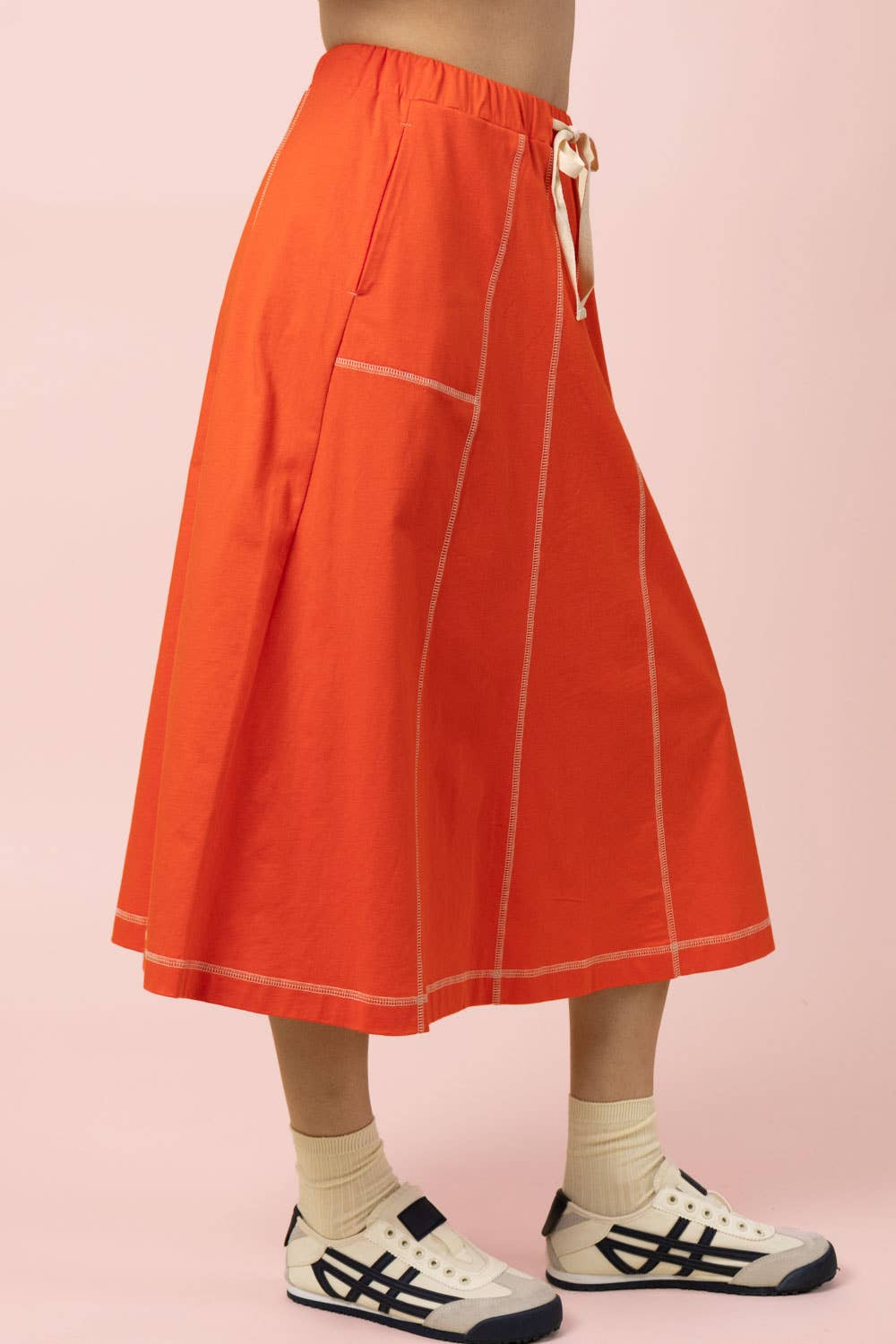 NS50213-Stitch Detail Casual Knit Midi Skirt: TOBACCO / S-M-L/2-2-2