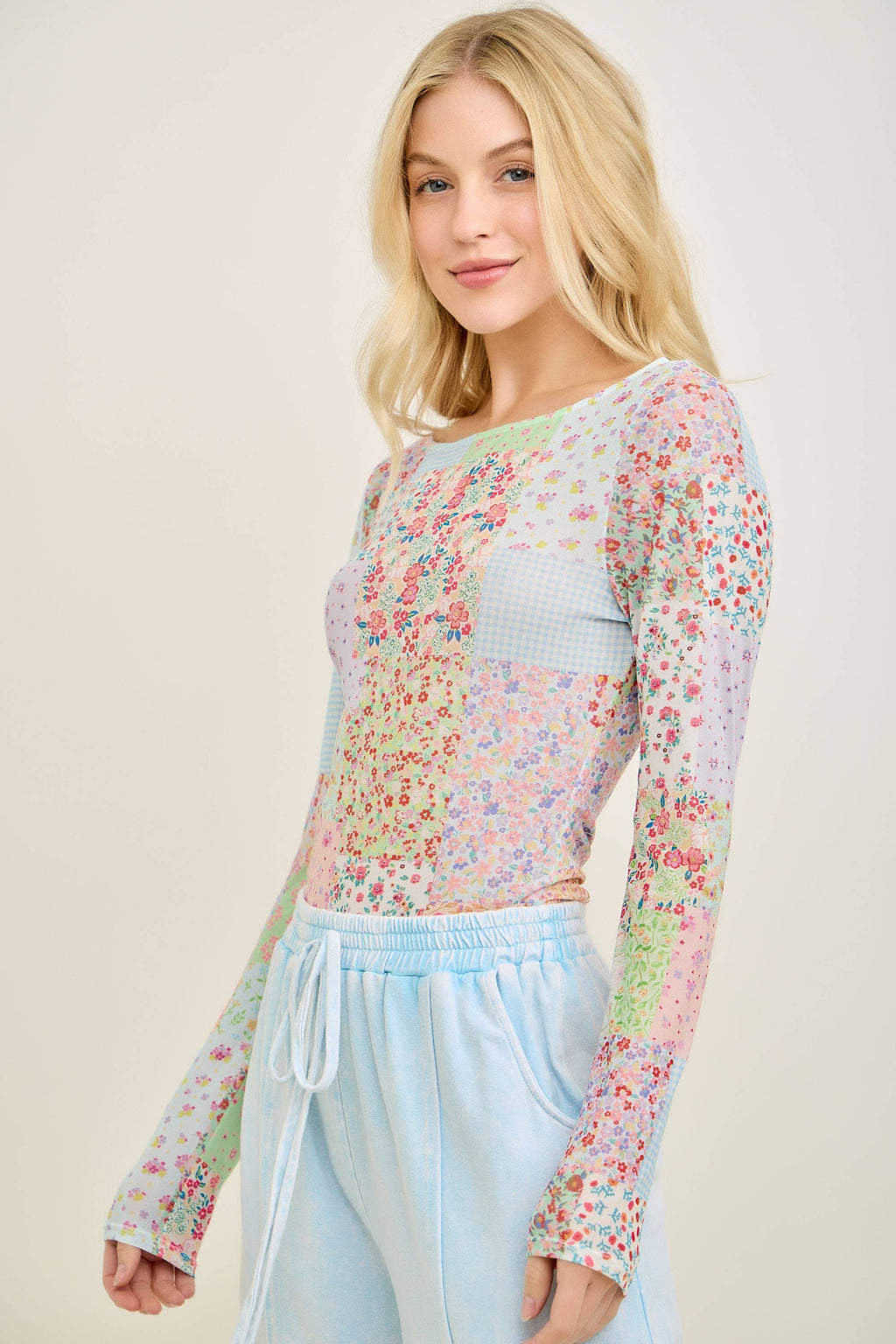 Spring Picnic Patch Mesh top HT7327: Pink Multi / S-M-L / 2-2-2