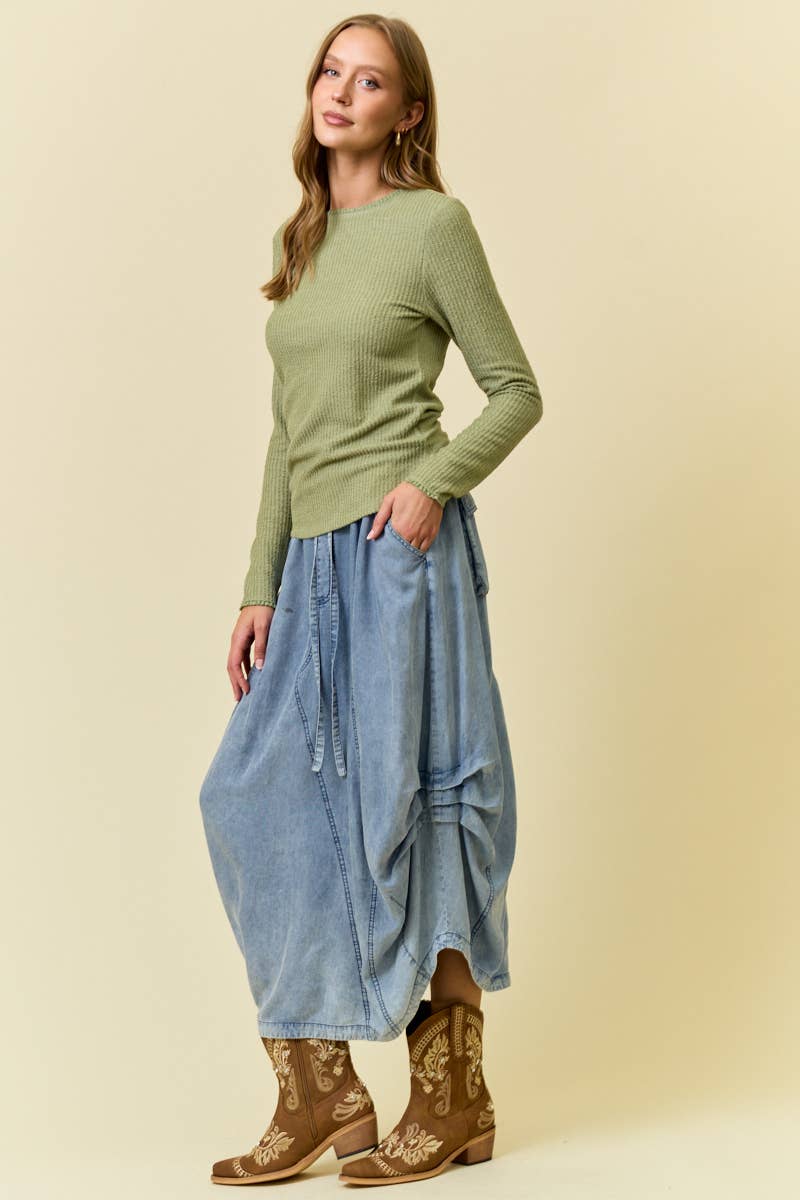 DENIM SIDE TUCK DETAIL MIDI SHIRT - 6557S-2: DENIM / L