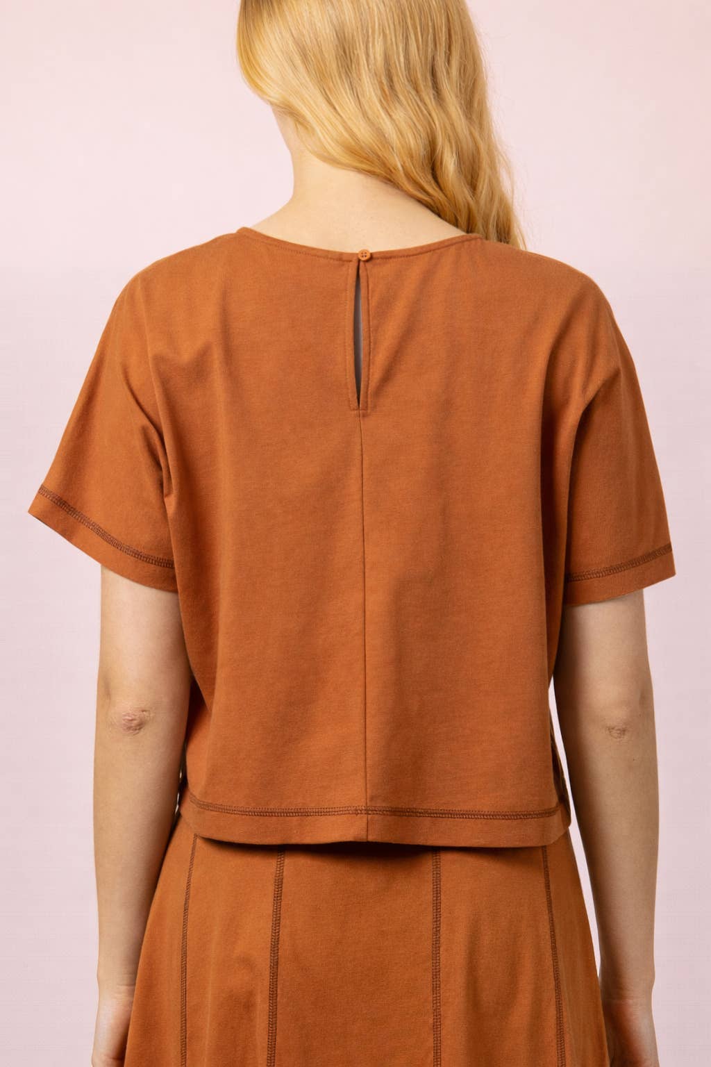 NT12673-Stitch Detail Casual Knit Top: TOMATO / S-M-L/2-2-2