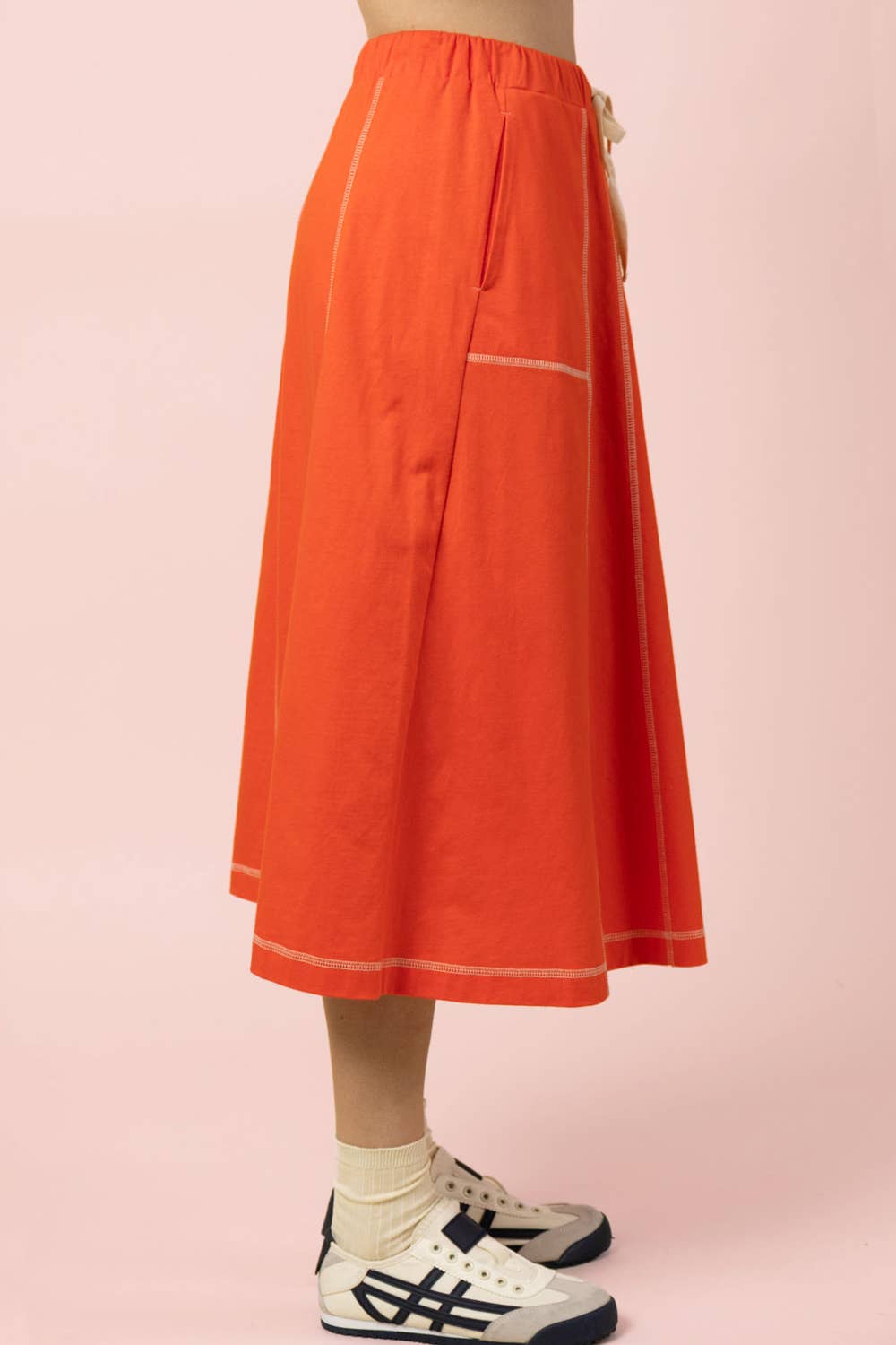 NS50213-Stitch Detail Casual Knit Midi Skirt: TOBACCO / S-M-L/2-2-2