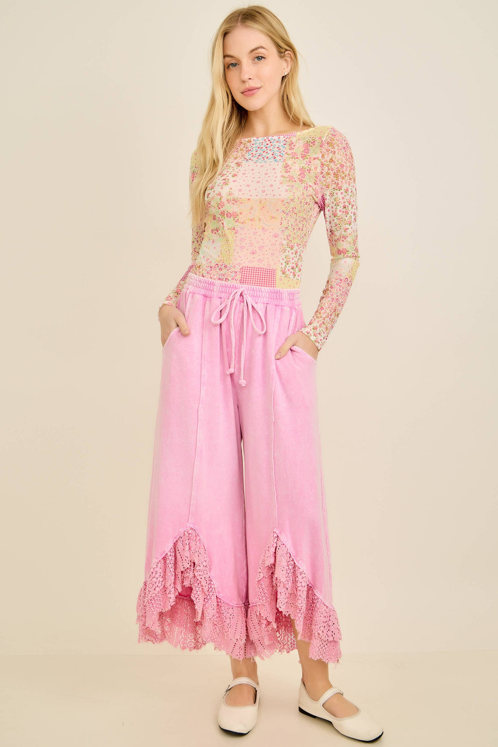Spring Picnic Patch Mesh top HT7327: Pink Multi / S-M-L / 2-2-2