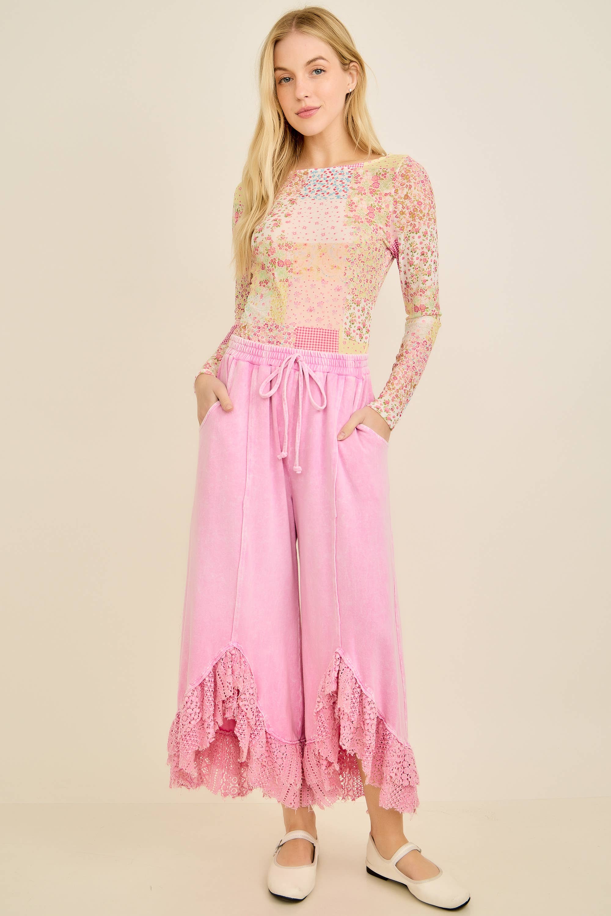 Spring Picnic Patch Mesh top HT7327: Pink Multi / S-M-L / 2-2-2
