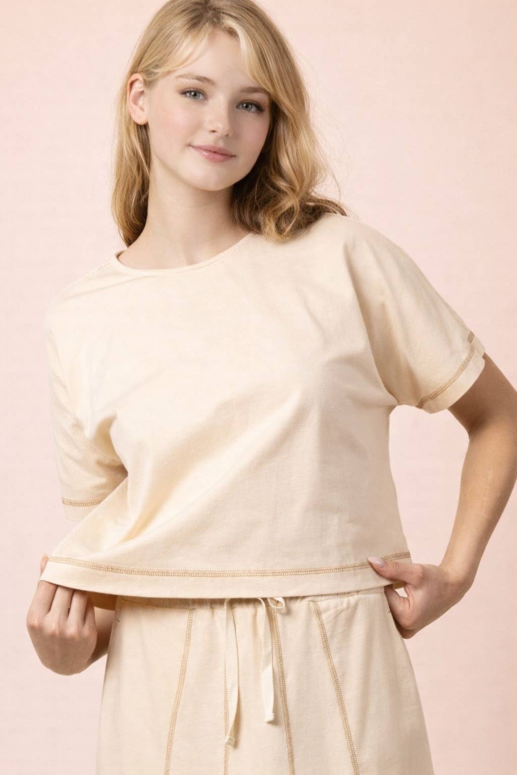 NT12673-Stitch Detail Casual Knit Top: TOMATO / S-M-L/2-2-2