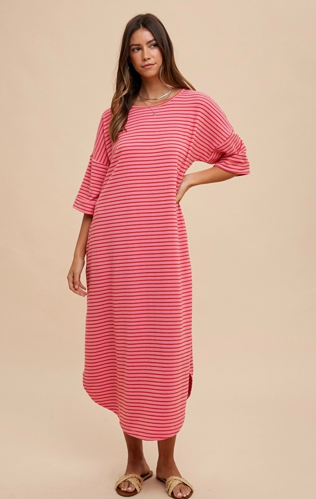 Coral Stripe Terry Dress