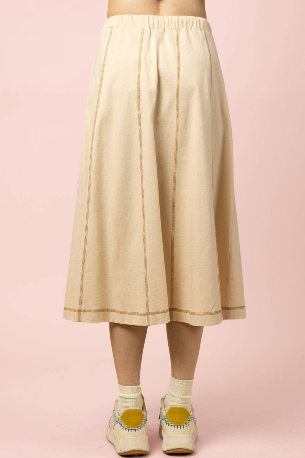 NS50213-Stitch Detail Casual Knit Midi Skirt: TOBACCO / S-M-L/2-2-2