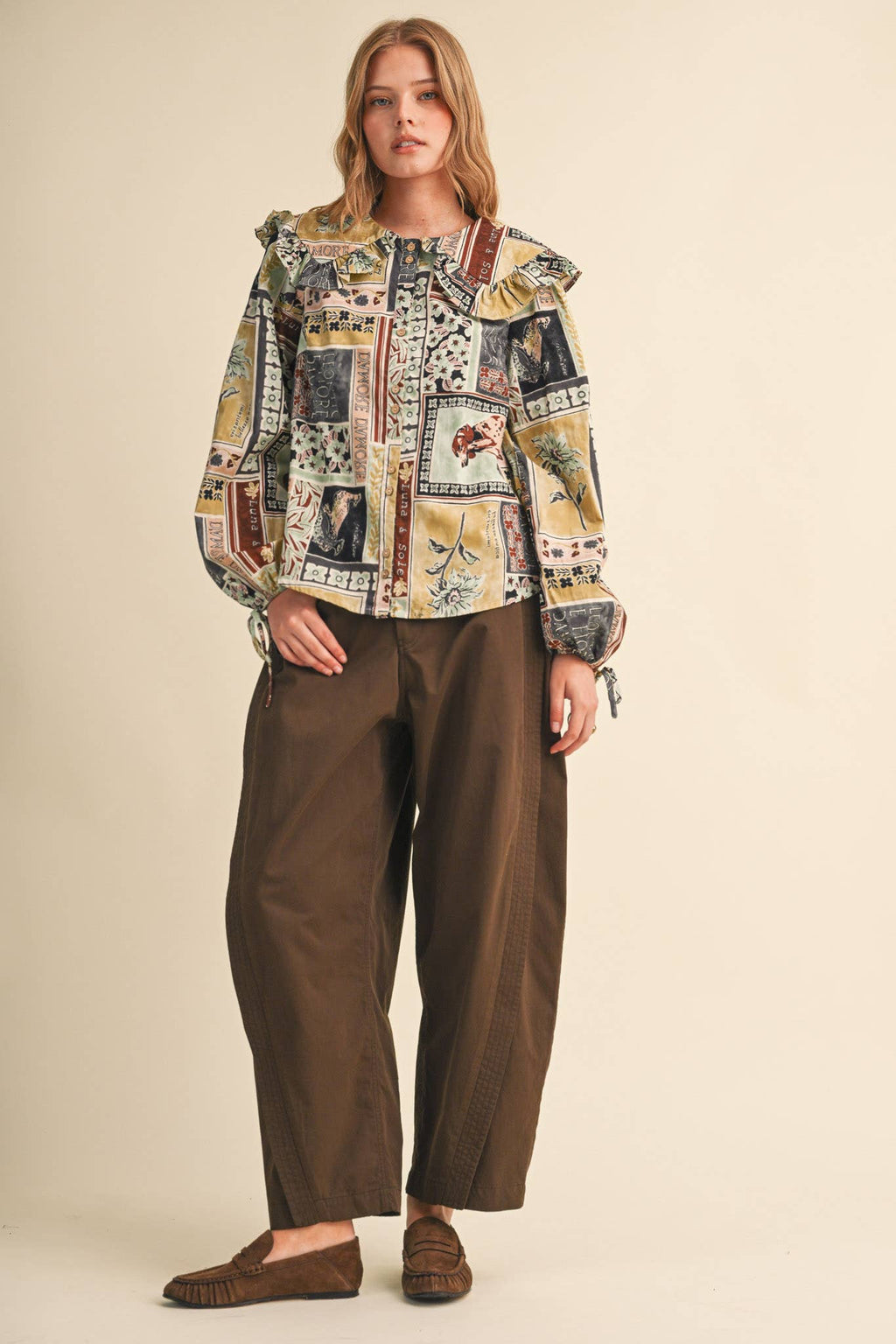 PATCHWORK PRINT DOLL COLLAR BUTTON UP TOP