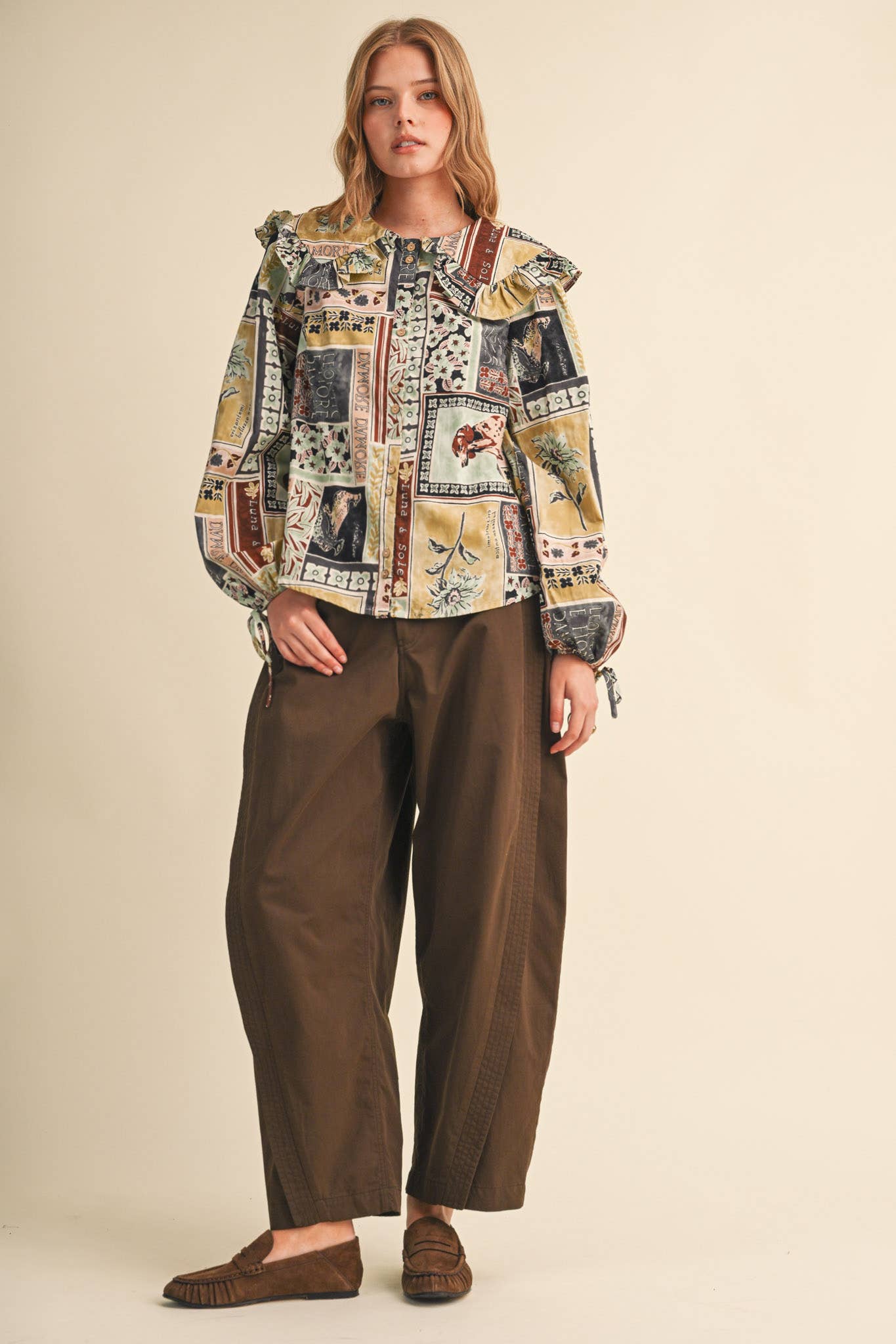 PATCHWORK PRINT DOLL COLLAR BUTTON UP TOP