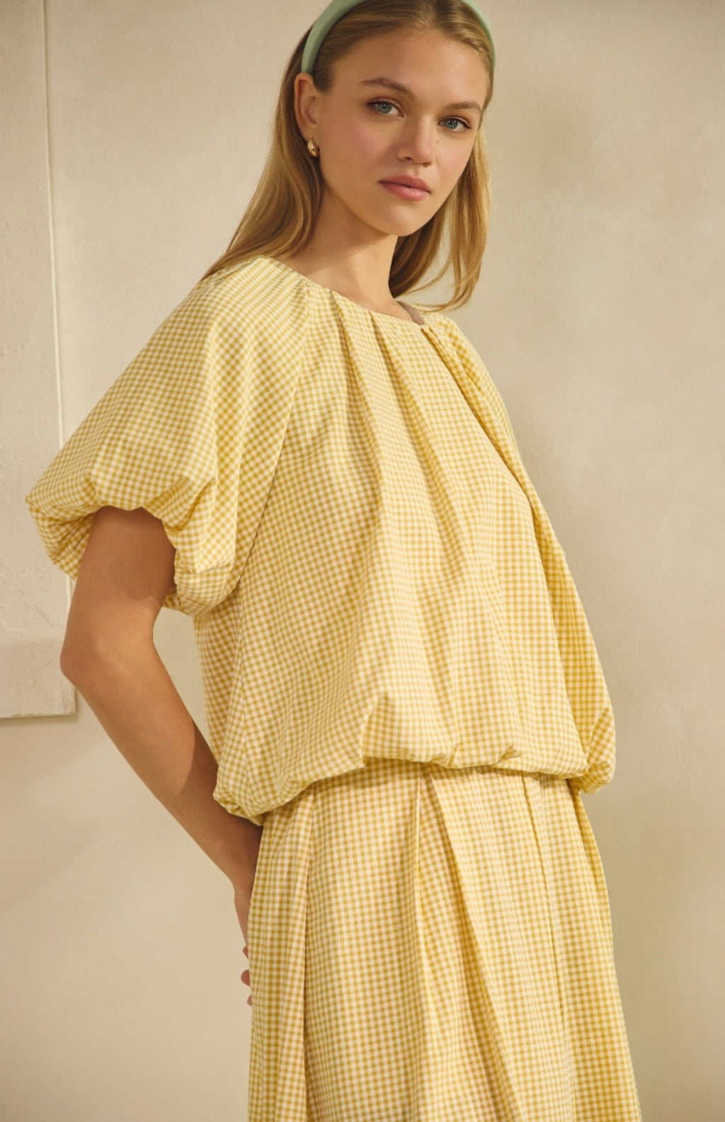 Gingham Yellow Matching Top & Skirt Set