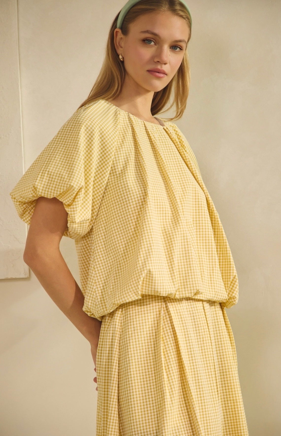 Gingham Yellow Matching Top & Skirt Set