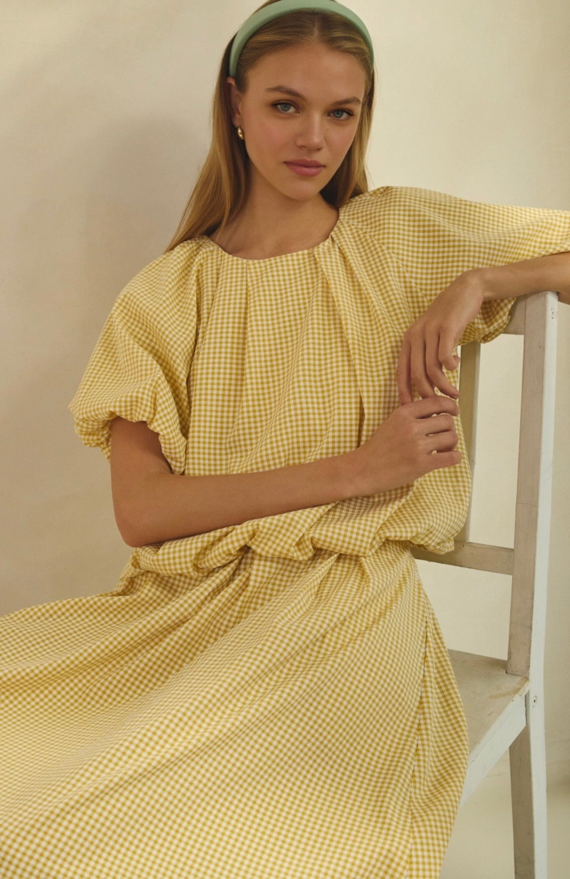 Gingham Yellow Matching Top & Skirt Set
