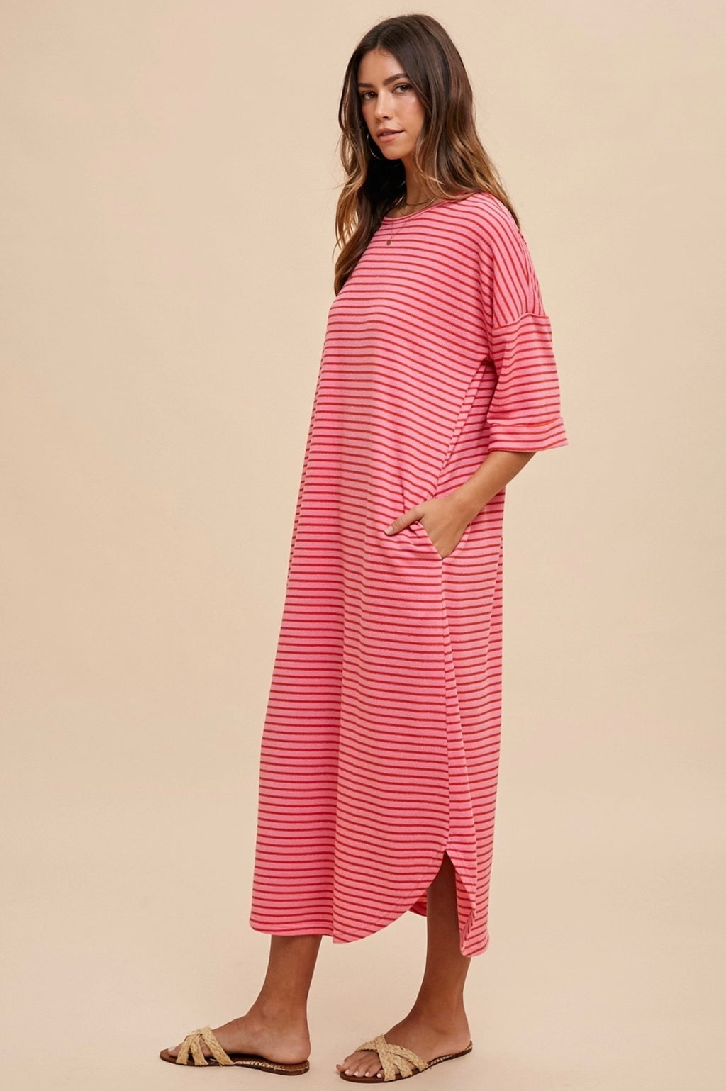 Coral Stripe Terry Dress