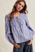 Embroidered Scalloped Collar Blouse Slate Blue