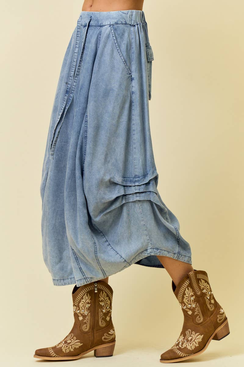 DENIM SIDE TUCK DETAIL MIDI SHIRT - 6557S-2: DENIM / M